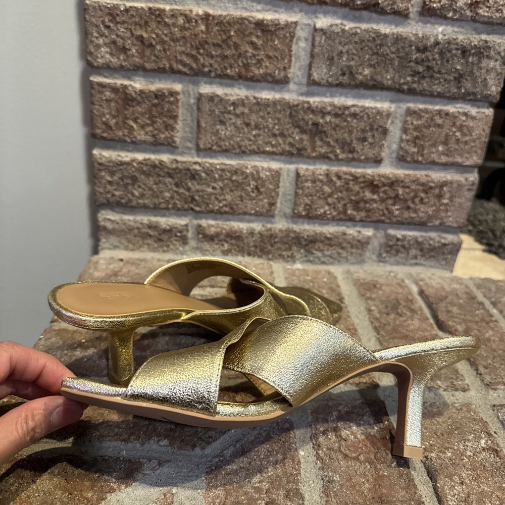 Nordstrom Rack Lauren Slide Gold Open Square Toe Sandals Women's Size 8M #416 - Picture 5 of 16